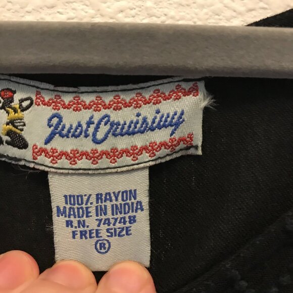 Just Cruising Women's Black Flutter Sleeve Boho Button-up Blouse One Size Beachy - Picture 6 of 8